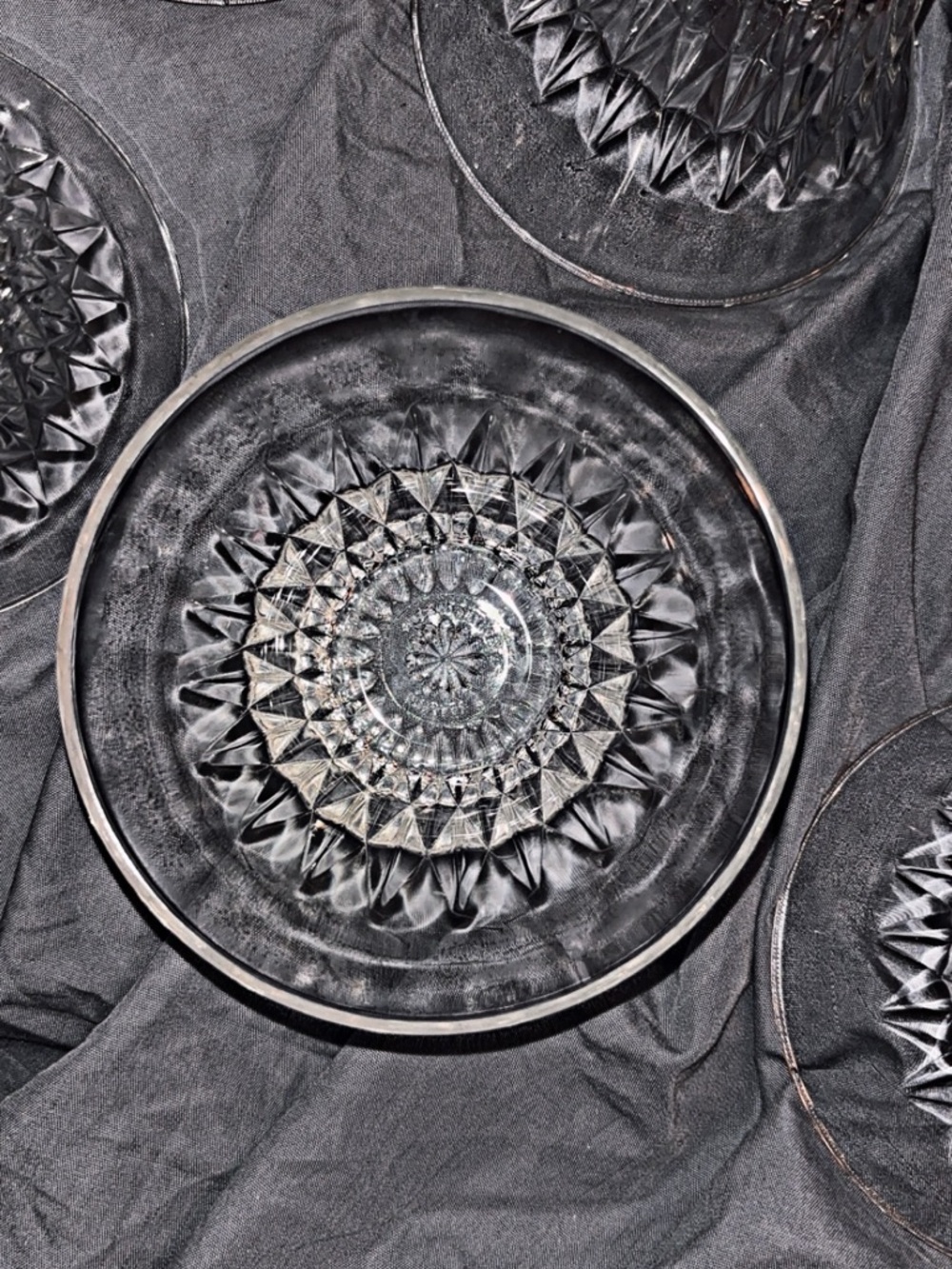 Set of 7 Vintage Duralex France "Diamant" Clear Glass Bowls - Diamond Starburst